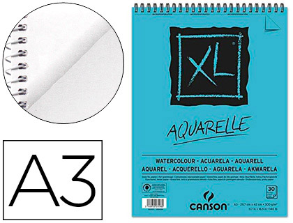 [C400039171] BLOC DIBUJO ACUARELA CANSON XL AQUARELLE GRANO FINO DIN A3 MICROPERFORADO ESPIRAL 29,7X42 CM 30 HOJAS 300 GR/M2