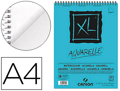[C400039170] BLOC DIBUJO ACUARELA CANSON XL AQUARELLE GRANO FINO DIN A4 MICROPERFORADO ESPIRAL 21X29,7 CM 30 HOJAS 300 GR/M2