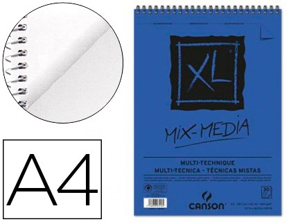 [C200807215] BLOC DIBUJO ACUARELA CANSON XL MIX MEDIA GRANO MEDIO DIN A4 MICROPERFORADO ESPIRAL 21X29,7 CM 30 HOJAS 300 GR/M2