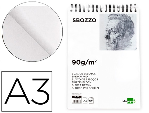 [DL06] BLOC DIBUJO LIDERPAPEL ESBOZOS ESPIRAL A3 297X420MM 100 HOJAS 90GR/M2 SIN RECUADRO