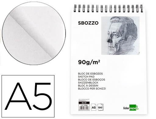 [DL10] BLOC DIBUJO LIDERPAPEL ESBOZOS ESPIRAL A5 148X210 MM 100 HOJAS 90GR/M2 SIN RECUADRO