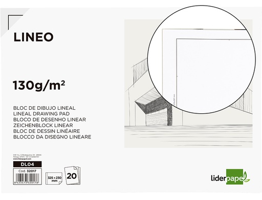 [DL04] BLOC DIBUJO LIDERPAPEL LINEAL ENCOLADO 230X325MM 20 HOJAS 130 GR/M2 CON RECUADRO