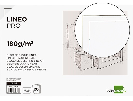 [DL09] BLOC DIBUJO LIDERPAPEL LINEAL ENCOLADO 230X325MM 20 HOJAS 180 GR/M2 CON RECUADRO