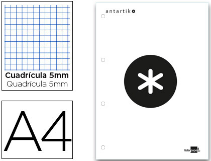 [BR14] BLOC ENCOLADO LIDERPAPEL ANTARTIK CUADRO 5 MM A4 NATURAL 80 H 100 GR COLOR BLANCO