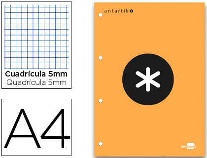 [BR19] BLOC ENCOLADO LIDERPAPEL ANTARTIK CUADRO 5 MM A4 NATURAL 80 H 100 GR COLOR NARANJA