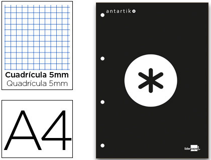 [BR15] BLOC ENCOLADO LIDERPAPEL ANTARTIK CUADRO 5 MM A4 NATURAL 80 H 100 GR COLOR NEGRO