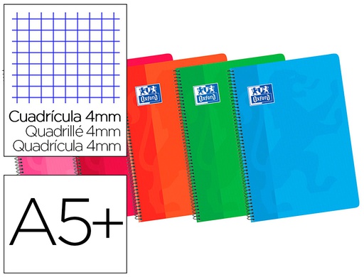 [100430166] BLOC ESPIRAL OXFORD CARTONCILLO CUARTO 80 HOJAS CUADROS 4 MM