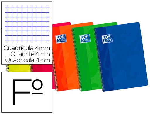 [100430171] BLOC ESPIRAL OXFORD CARTONCILLO FOLIO 80 HOJAS CUADROS 4 MM