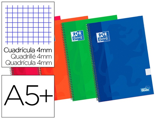 [100430151] BLOC ESPIRAL OXFORD TAPA EXTRADURA CUARTO 80 HOJAS CUADROS 4 MM