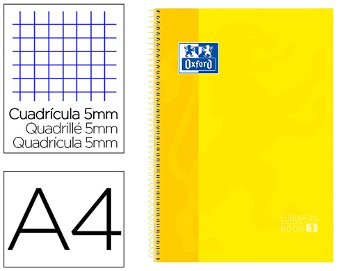 [100430200] BLOC ESPIRAL OXFORD TAPA EXTRADURA MICROPERFORADO DIN A4 80 HOJAS CUADROS 5MM COLOR AMARILLO