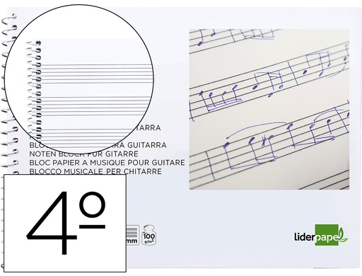 [BM04] BLOC MUSICA LIDERPAPEL PARA GUITARRA HEXAGRAMA 3 MM CUARTO 20 HOJAS 100G/M2