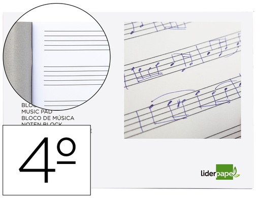 [BM08] BLOC MUSICA LIDERPAPEL PENTAGRAMA 5MM CUARTO 20 HOJAS 100G/M2 GRAPADO