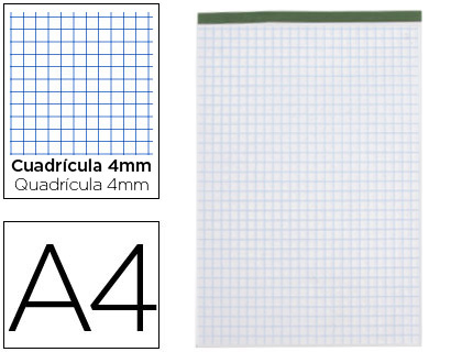 [BN21] BLOC NOTAS LIDERPAPEL CUADRO 4 MM A4 80 HOJAS 60 G/M2 PERFORADO SIN TAPA