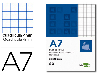 [BN09] BLOC NOTAS LIDERPAPEL CUADRO 4MM A7 80 HOJAS 60G/M2 PERFORADO