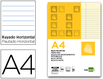 [PR03] BLOC NOTAS LIDERPAPEL HORIZONTAL A4 50 HOJAS AMARILLAS 60G/M2 ENCOLADO