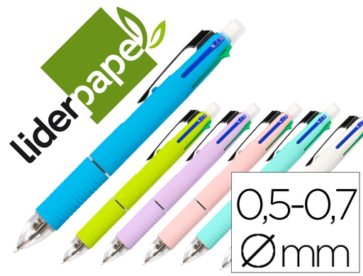 [BW01] BOLIGRAFO LIDERPAPEL 5 EN 1 AZUL NEGRO ROJO VERDE 0,7M Y PORTAMINAS 0,5MM