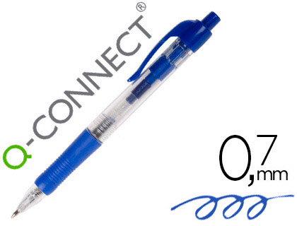 [KF00268] BOLIGRAFO Q-CONNECT RETRACTIL CON SUJECION DE CAUCHO TINTA ACEITE 0,7 MM COLOR AZUL