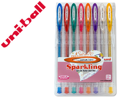 [182634337] BOLIGRAFO UNI BALL UM-120 SIGNO 0,7 MM TINTA GEL ESTUCHE DE 8 COLORES CON PURPURINA