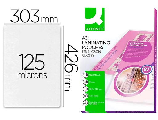 [KF04124] BOLSA DE PLASTIFICAR Q-CONNECT 303 X 426 MM 125 MC DIN A3 CAJA DE 100 UNIDADES