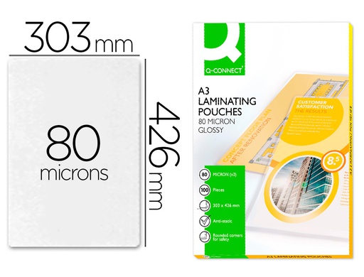 [KF04122] BOLSA DE PLASTIFICAR Q-CONNECT 303 X 426 MM 80 MC DIN A3 CAJA DE 100 UNIDADES