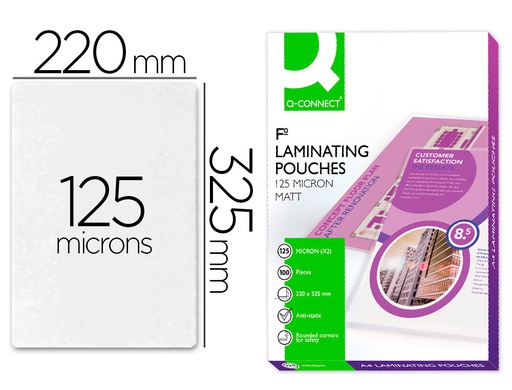 [KF04756] BOLSA DE PLASTIFICAR Q-CONNECT 325 X 220 MM 125 MC FOLIO CAJA DE 100 UNIDADES