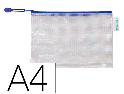 [509001] BOLSA MULTIUSOS TARIFOLD PVC DIN A4 APERTURA SUPERIOR CON CREMALLERA PORTABOLIGRAFO Y CORREA AZUL