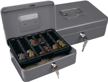 [KF03324] CAJA CAUDALES Q-CONNECT 10\" 250X180X90 MM PLATA CON PORTAMONEDAS