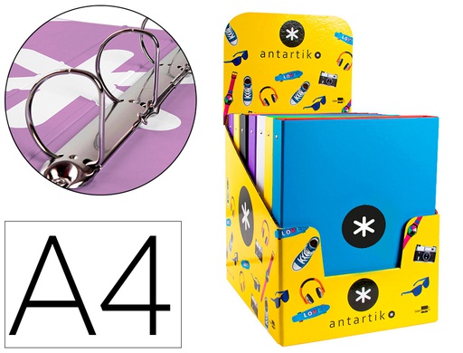 [KA35] CARPETA 4 ANILLAS 40 MM MIXTAS ANTARTIK A4 FORRADA COLORES SURTIDOS