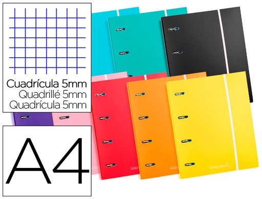 [BZ06] CARPETA CON RECAMBIO LIDERPAPEL A4 CUADRO 5 MM 120 HOJAS 80 G FORRADA 4 ANILLAS 40 MM REDONDAS