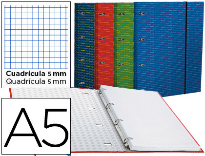 [BZ03] CARPETA CON RECAMBIO LIDERPAPEL A5 CUADRO 5MM FORRADA 4 ANILLAS 20MM