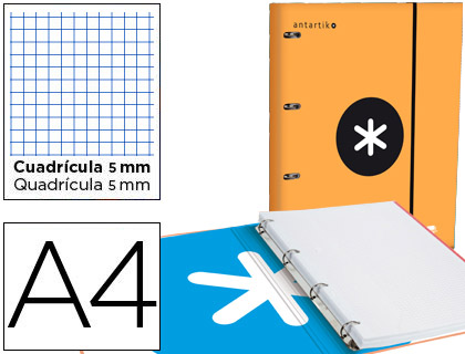 [AW08] CARPETA CON RECAMBIO LIDERPAPEL ANTARTIK A4 CUADRO 5 MM FORRADA 4 ANILLAS 25MM COLOR NARANJA