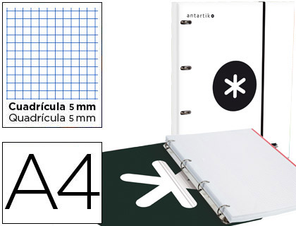 [AW40] CARPETA CON RECAMBIO Y SOLAPA LIDERPAPEL ANTARTIK A4 CUADRO 5 MM FORRADA 4 ANILLAS REDONDAS 40MM COLOR BLANCO