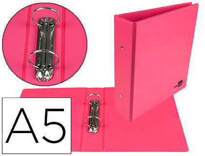 [KA20] CARPETA DE 2 ANILLAS 40 MM REDONDAS LIDERPAPEL A5 CARTON FORRADO PVC FUCSIA