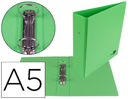 [KA21] CARPETA DE 2 ANILLAS 40 MM REDONDAS LIDERPAPEL A5 CARTON FORRADO PVC VERDE