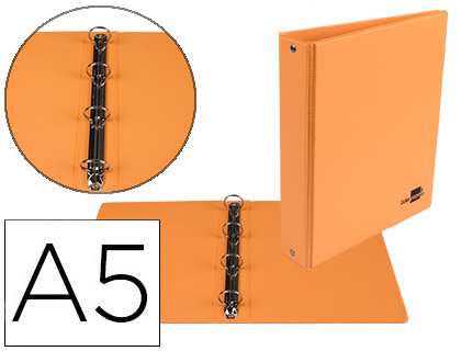 [KA13] CARPETA DE 4 ANILLAS 25 MM REDONDAS LIDERPAPEL A5 CARTON FORRADO PVC NARANJA