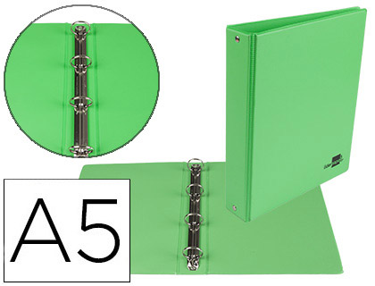 [KA15] CARPETA DE 4 ANILLAS 25 MM REDONDAS LIDERPAPEL A5 CARTON FORRADO PVC VERDE