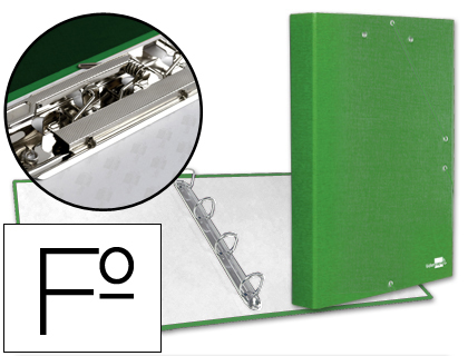 [CA14] CARPETA DE 4 ANILLAS 25MM REDONDAS LIDERPAPEL FOLIO CARTON FORRADO PAPER COAT VERDE CLARO CON MINICLIP Y SOLAPAS