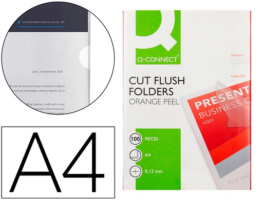[KF24002] CARPETA DOSSIER UÑERO PLASTICO Q-CONNECT DIN A4 120 MICRAS TRANSPARENTE CAJA DE 100 UNIDADES