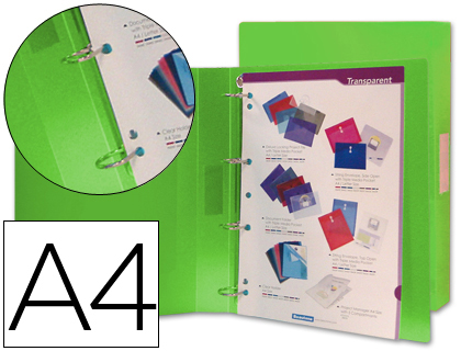 [CA61] CARPETA LIDERPAPEL 4 ANILLAS 25 MM MIXTAS 43433 POLIPROPILENO DIN A4 VERDE TRANSLUCIDO