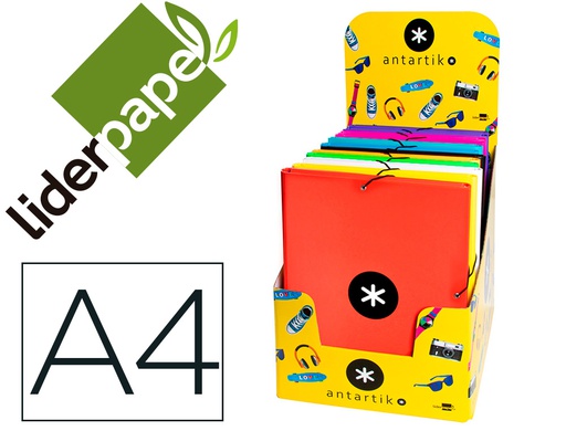 [KA37] CARPETA ANTARTIK GOMAS A4 3 SOLAPAS CARTON FORRADO COLORES SURTIDOS