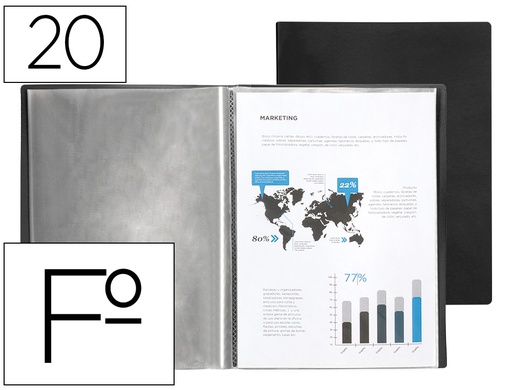 [EC40] CARPETA LIDERPAPEL ESCAPARATE 20 FUNDAS PVC FOLIO NEGRO