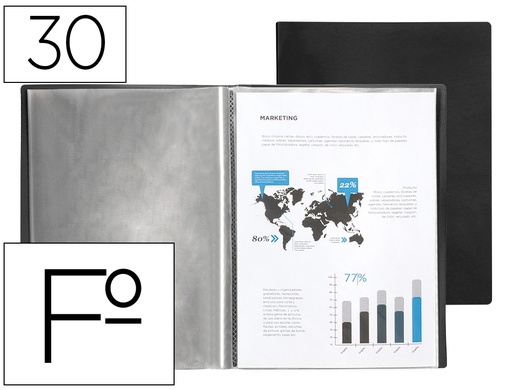 [EC42] CARPETA LIDERPAPEL ESCAPARATE 30 FUNDAS PVC FOLIO NEGRO