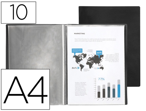 [CJ04] CARPETA LIDERPAPEL ESCAPARATE 37905 10 FUNDAS POLIPROPILENO DIN A4 NEGRO OPACO