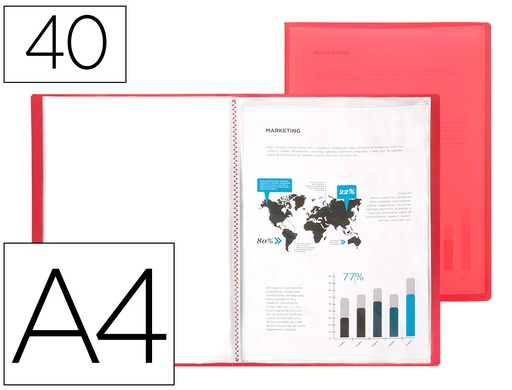 [CJ24] CARPETA LIDERPAPEL ESCAPARATE 47050 40 FUNDAS POLIPROPILENO DIN A4 ROJO TRANSLUCIDO