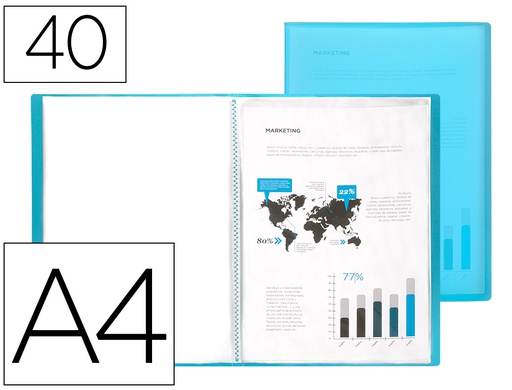 [CJ26] CARPETA LIDERPAPEL ESCAPARATE 47052 40 FUNDAS POLIPROPILENO DIN A4 AZUL TRANSLUCIDO