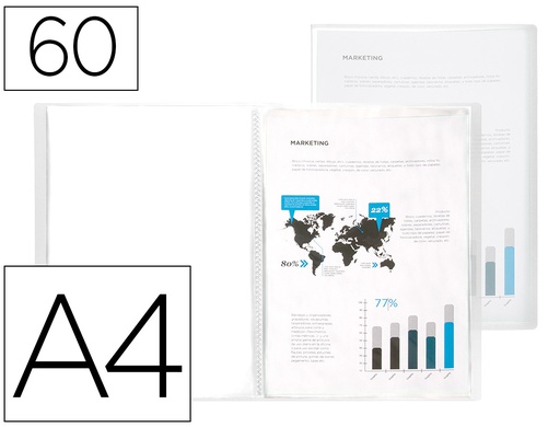 [CJ31] CARPETA LIDERPAPEL ESCAPARATE 47074 60 FUNDAS POLIPROPILENO DIN A4 TRANSPARENTE TRANSLUCIDO