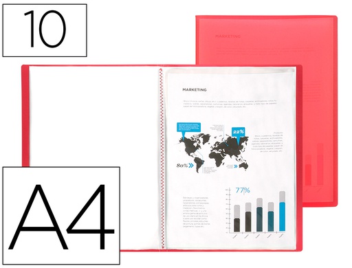 [CJ13] CARPETA LIDERPAPEL ESCAPARATE 47480 10 FUNDAS POLIPROPILENO DIN A4 ROJO TRANSLUCIDO