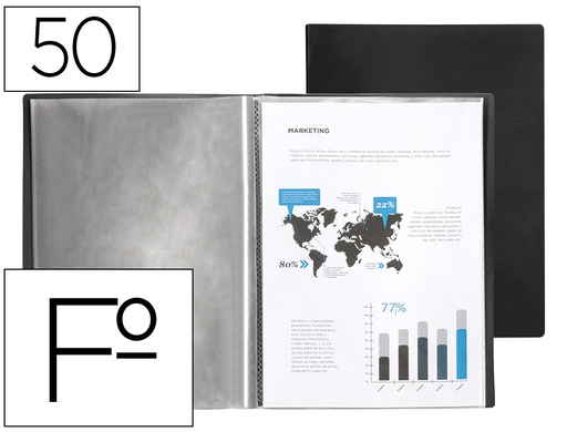 [EC44] CARPETA LIDERPAPEL ESCAPARATE 50 FUNDAS PVC FOLIO NEGRO