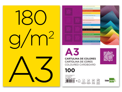 [CD02] CARTULINA LIDERPAPEL A3 180G/M2 AMARILLO PAQUETE DE 100 HOJAS