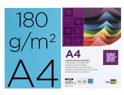 [CT07] CARTULINA LIDERPAPEL A4 180G/M2 AZUL PAQUETE DE 100 HOJAS